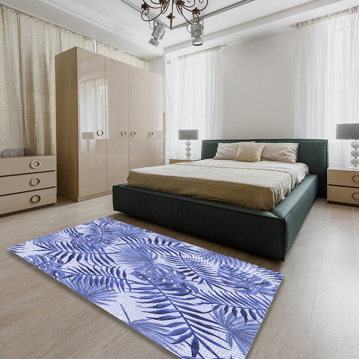 Patterned Blue Rug in a Bedroom, pat3540blu