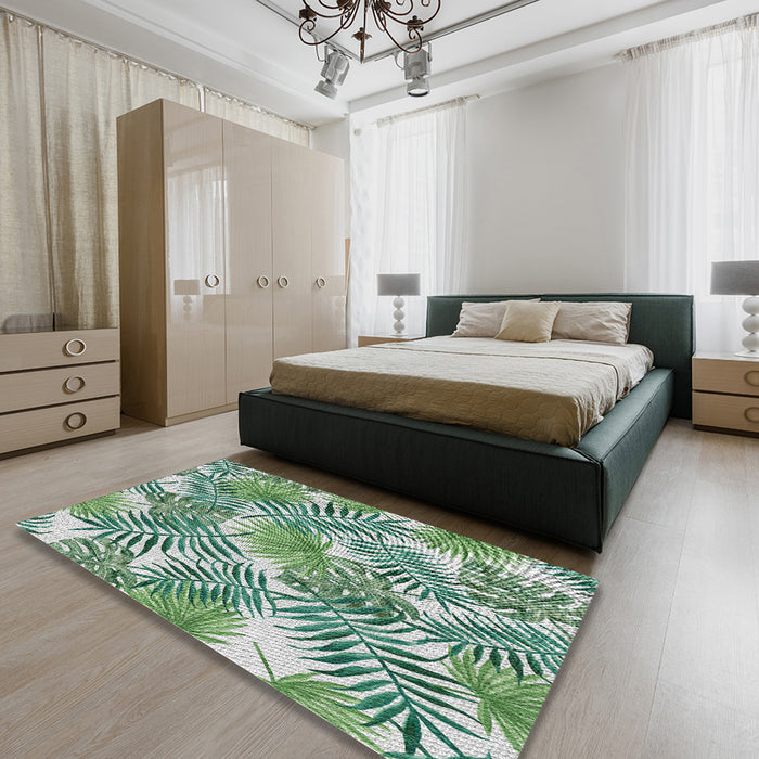 Machine Washable Transitional Pine Green Rug in a Bedroom, wshpat3540