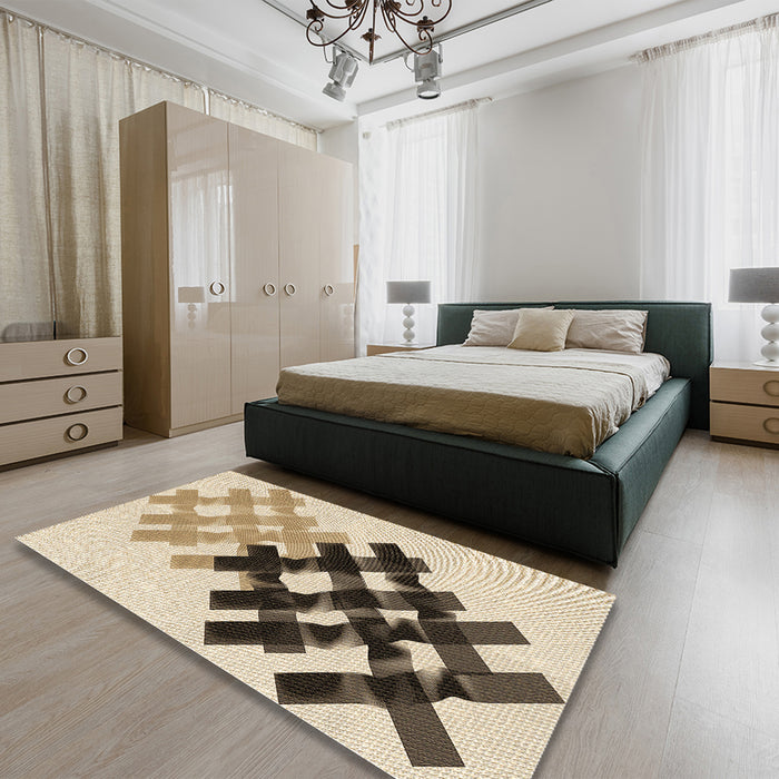 Patterned Golden Blonde Gold Rug in a Bedroom, pat3541brn