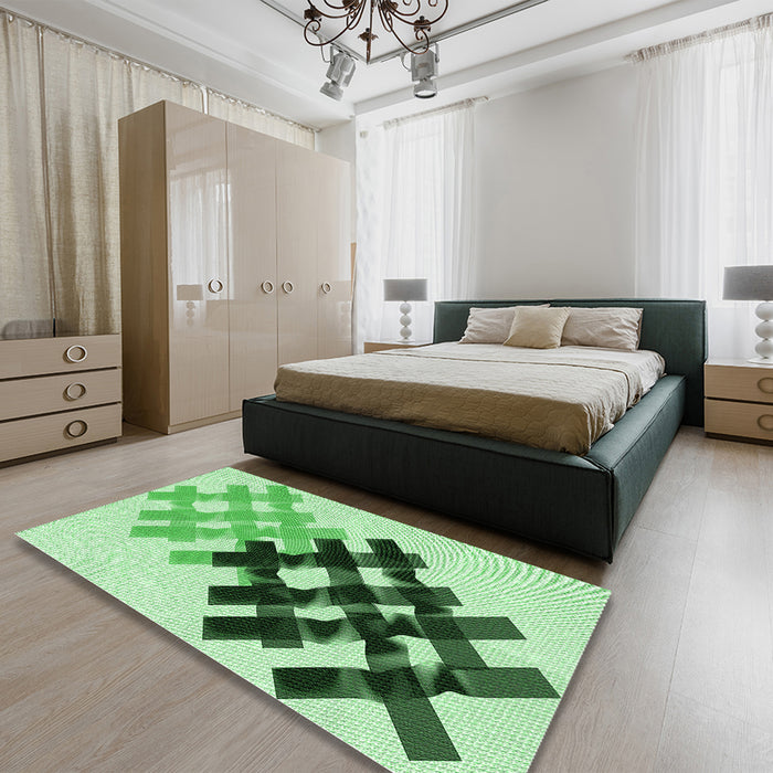 Patterned Green Rug in a Bedroom, pat3541grn