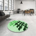 Round Patterned Green Rug in a Office, pat3541grn