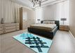 Patterned Deep-Sea Green Rug in a Bedroom, pat3541lblu