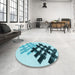 Round Patterned Deep-Sea Green Rug in a Office, pat3541lblu