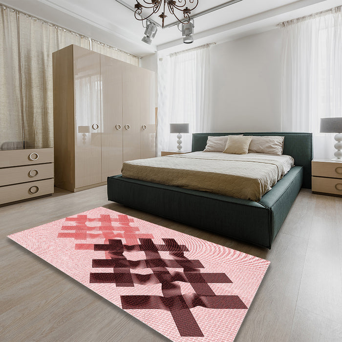 Patterned Pink Rug in a Bedroom, pat3541rd