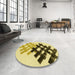 Round Patterned Dark Yellow Green Rug in a Office, pat3541yw