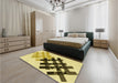 Patterned Dark Yellow Green Rug in a Bedroom, pat3541yw