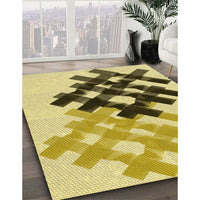 Patterned Dark Yellow Green Rug, pat3541yw