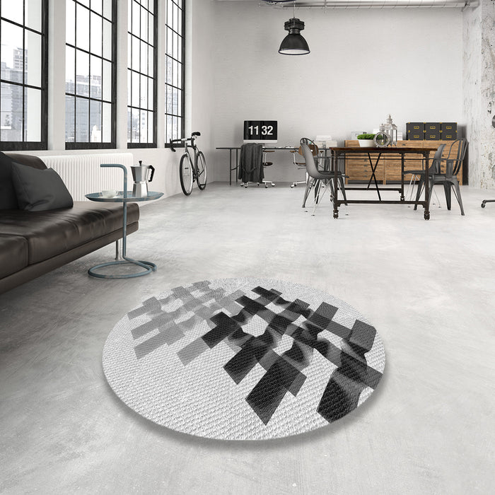 Round Machine Washable Transitional Platinum Gray Rug in a Office, wshpat3541