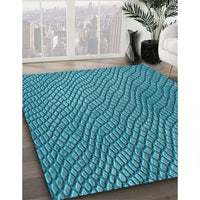 Patterned Dark Cyan Green Rug, pat3542lblu