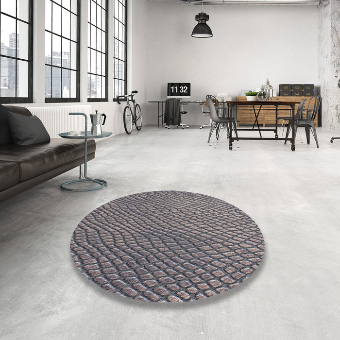 Round Machine Washable Transitional Dark Gray Rug in a Office, wshpat3542