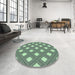 Round Patterned Charcoal Blue Rug in a Office, pat3543grn