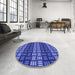 Round Patterned Sky Blue Rug in a Office, pat3544blu