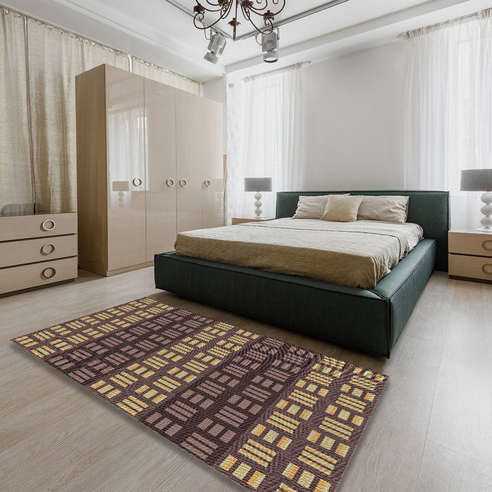 Round Machine Washable Transitional Bakers Brown Rug in a Office, wshpat3544brn