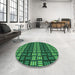 Round Patterned Deep Teal Green Rug in a Office, pat3544grn