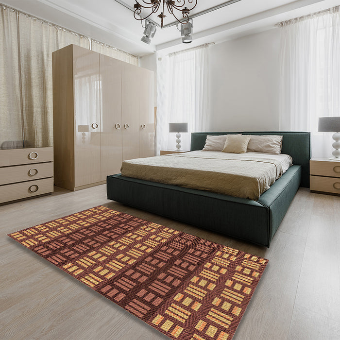Round Machine Washable Transitional Orange Rug in a Office, wshpat3544org