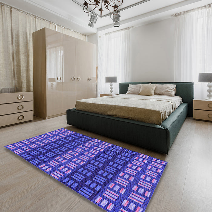 Patterned Light Slate Blue Rug in a Bedroom, pat3544pur