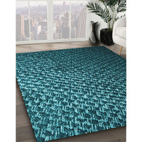 Patterned Dark Turquoise Green Rug, pat3545lblu