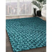 Patterned Dark Turquoise Green Rug in Family Room, pat3545lblu