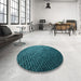 Round Patterned Dark Turquoise Green Rug in a Office, pat3545lblu