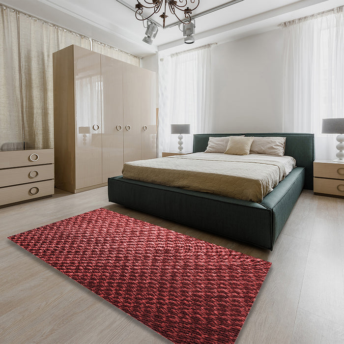 Patterned Dark Red Rug in a Bedroom, pat3545rd