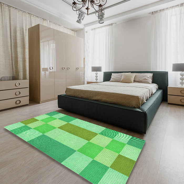 Patterned Green Rug in a Bedroom, pat3546grn