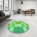 Round Patterned Green Rug in a Office, pat3546grn