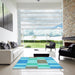 Square Patterned Macaw Blue Green Rug in a Living Room, pat3546lblu