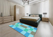 Patterned Macaw Blue Green Rug in a Bedroom, pat3546lblu