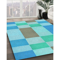 Patterned Macaw Blue Green Rug, pat3546lblu