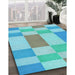 Patterned Macaw Blue Green Rug in Family Room, pat3546lblu