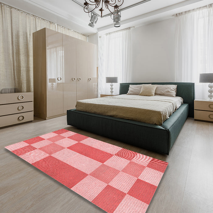Patterned Pastel Pink Rug in a Bedroom, pat3546rd