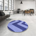 Round Patterned Denim Blue Rug in a Office, pat3547blu