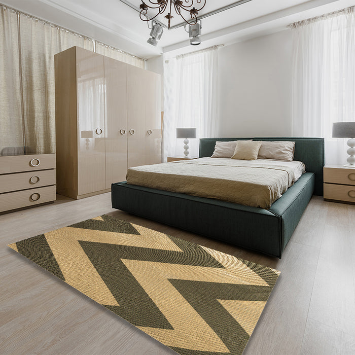 Patterned Golden Gold Rug in a Bedroom, pat3547brn