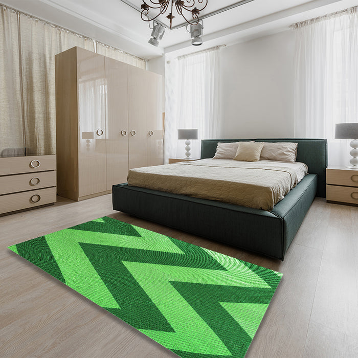 Patterned Green Rug in a Bedroom, pat3547grn