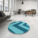 Round Patterned Dark Cyan Green Rug in a Office, pat3547lblu