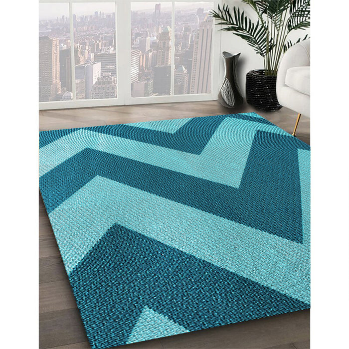 Patterned Dark Cyan Green Rug in Family Room, pat3547lblu