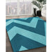 Patterned Dark Cyan Green Rug in Family Room, pat3547lblu