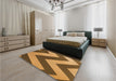 Patterned Dark Bronze Brown Rug in a Bedroom, pat3547org