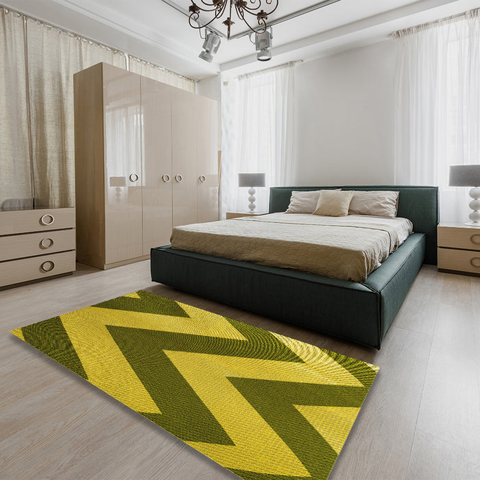 Patterned Dark Bronze Brown Rug in a Bedroom, pat3547yw