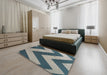 Patterned Dark Blue Grey Blue Novelty Rug in a Bedroom, pat3547