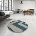 Round Patterned Dark Blue Grey Blue Novelty Rug in a Office, pat3547