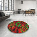 Round Machine Washable Transitional Crimson Red Rug in a Office, wshpat3548