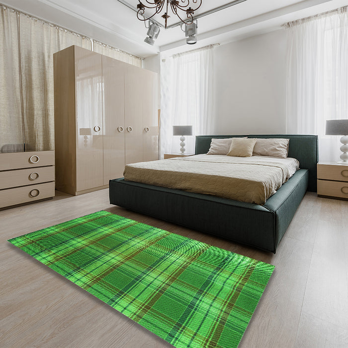 Patterned Green Rug in a Bedroom, pat3550grn