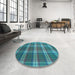 Round Patterned Dark Turquoise Green Rug in a Office, pat3550lblu