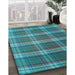 Patterned Dark Turquoise Green Rug in Family Room, pat3550lblu