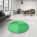 Round Patterned Neon Green Rug in a Office, pat3551grn