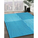 Patterned Bright Cyan Blue Rug in Family Room, pat3551lblu