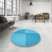 Round Patterned Bright Cyan Blue Rug in a Office, pat3551lblu