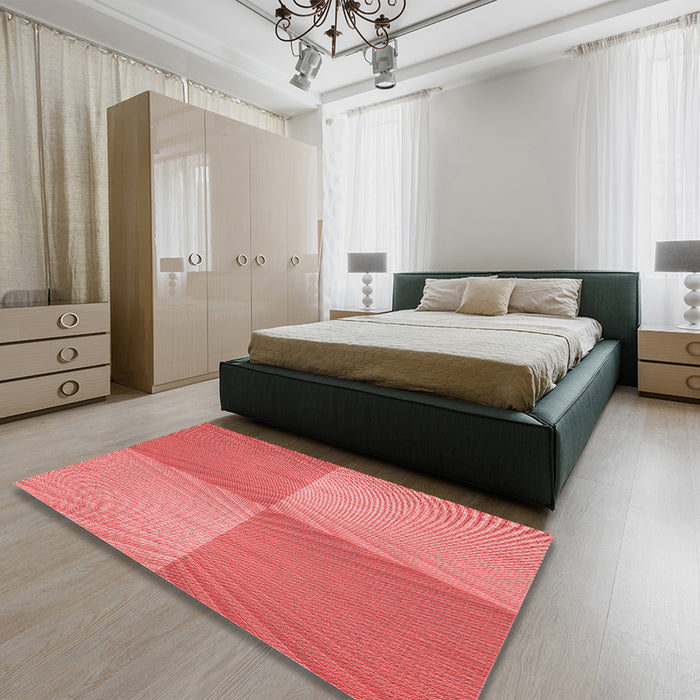 Patterned Fire Red Rug in a Bedroom, pat3551rd