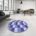 Round Patterned Sky Blue Rug in a Office, pat3552blu